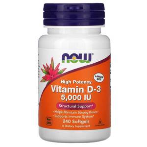 Now Foods, Высокоактивный витамин D-3, 5000 МЕ, 240 мягких таблеток